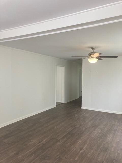 empty room featuring ceiling fan and dark hardwood / wood-style floors