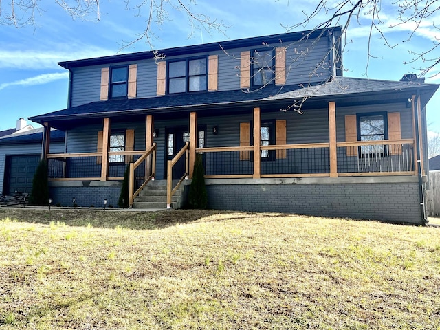 view of front of home featuring a porch and a front yard