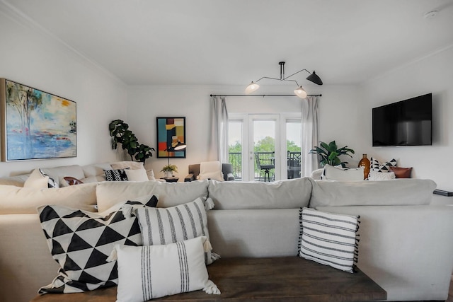 living room featuring ornamental molding