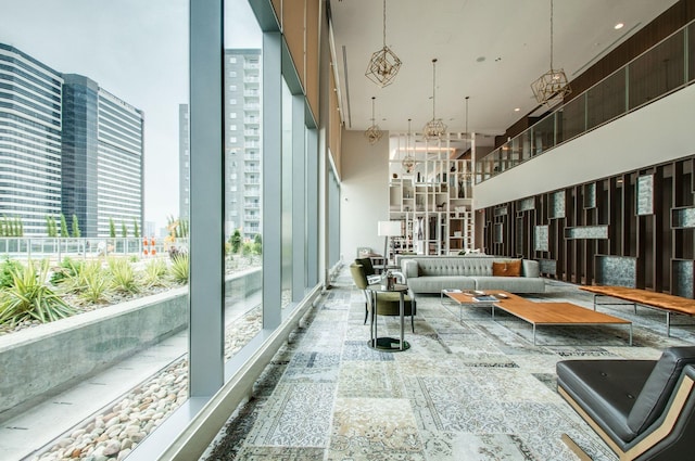 lobby featuring a view of city