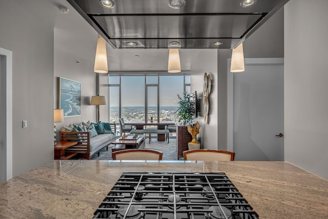 kitchen with gas cooktop and expansive windows