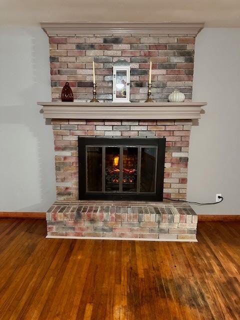 room details featuring hardwood / wood-style flooring and a fireplace