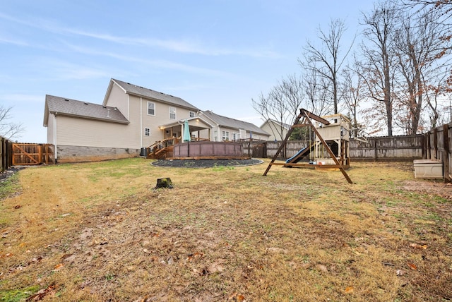 view of yard with a playground