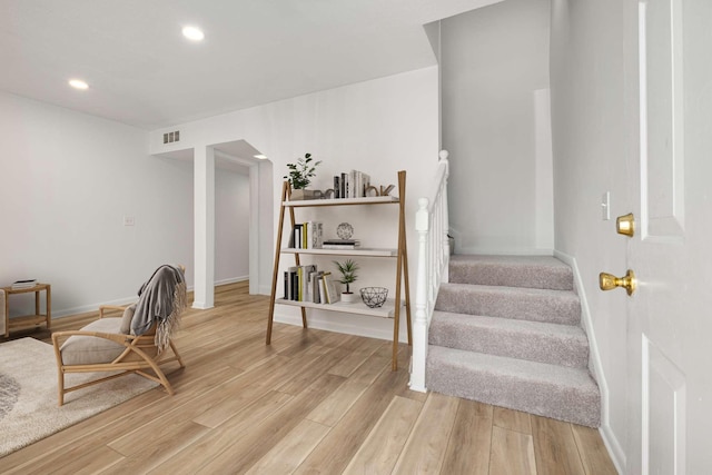 interior space with light hardwood / wood-style floors