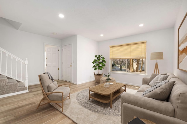 living room featuring light wood-type flooring