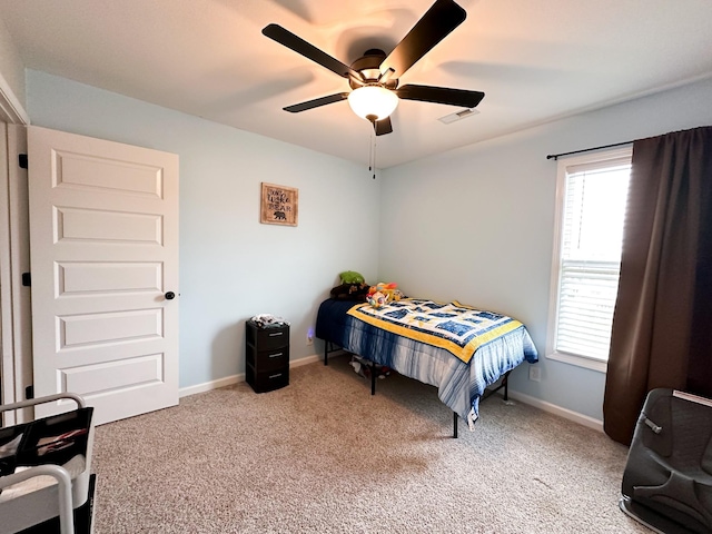 bedroom with carpet floors and ceiling fan