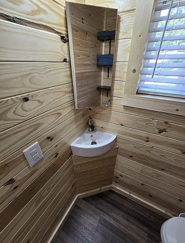 bathroom with sink, hardwood / wood-style flooring, and toilet