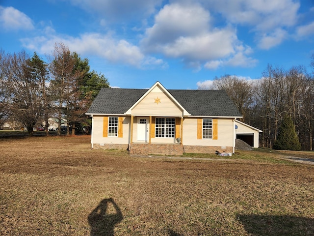 ranch-style house with a front lawn