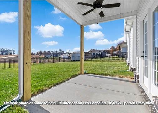 view of patio featuring ceiling fan