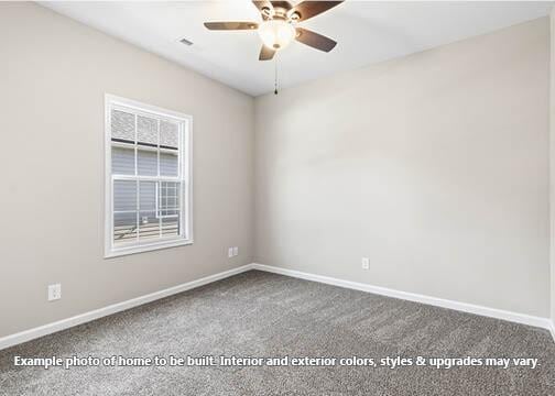 spare room featuring ceiling fan and carpet flooring