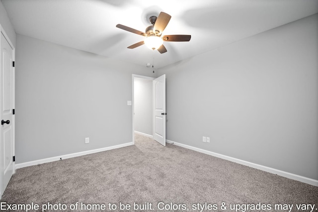 unfurnished bedroom featuring carpet flooring and ceiling fan