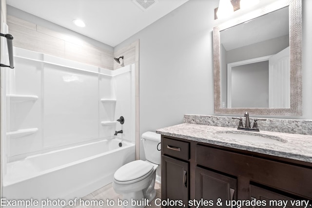 full bathroom featuring vanity, shower / bathing tub combination, and toilet