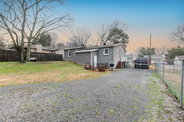 exterior space featuring a lawn