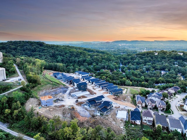 view of aerial view at dusk