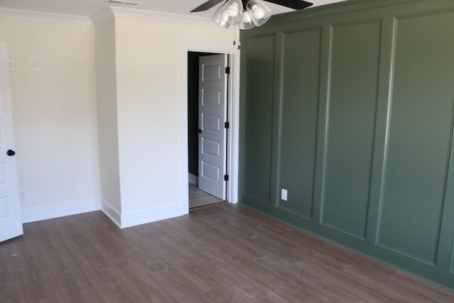 3 Charleston Cv, Clarksville, TN 37043 - spare room with ornamental molding, ceiling fan, and dark wood-style flooring
