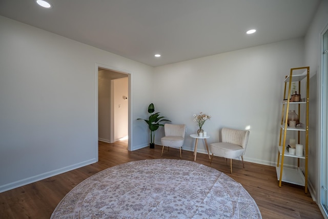 sitting room featuring dark wood-type flooring