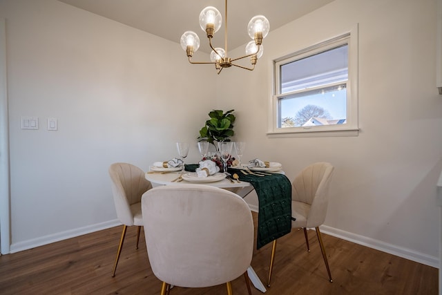 dining room featuring dark hardwood / wood-style floors and a notable chandelier