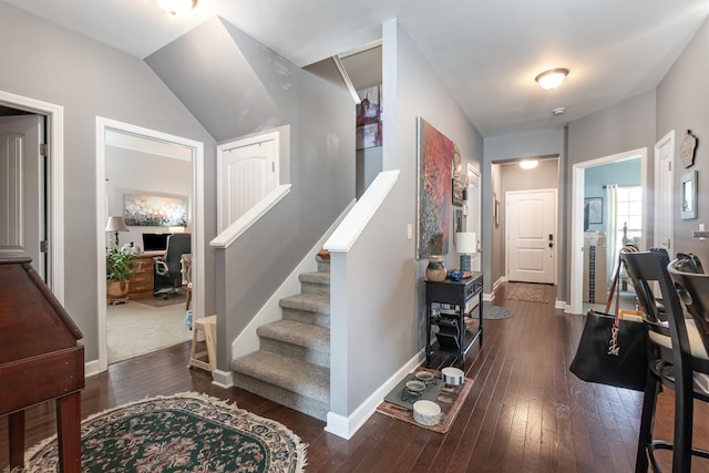 interior space with dark wood-type flooring