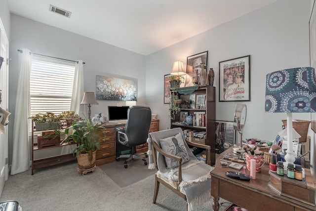 view of carpeted home office