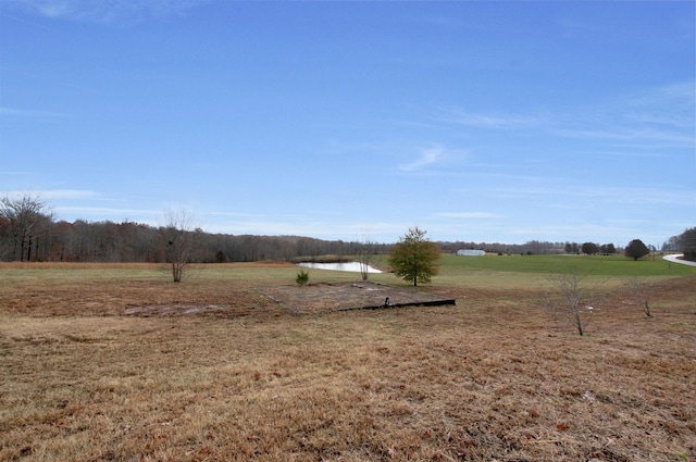 view of yard with a rural view and a water view