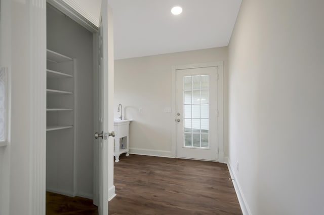 interior space with dark hardwood / wood-style floors