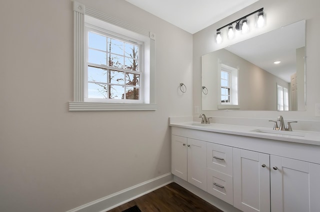 bathroom featuring vanity and wood-type flooring