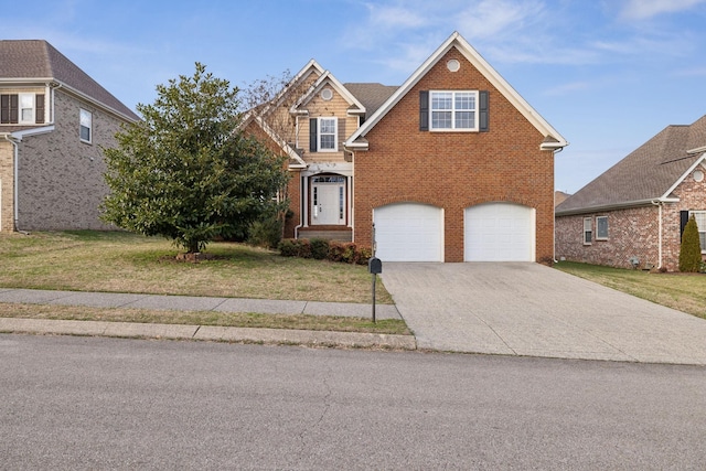 view of front of house with a garage and a front yard