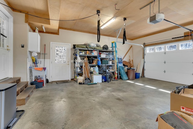 garage with a garage door opener