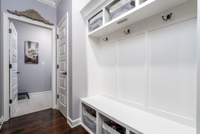 mudroom featuring dark wood-type flooring