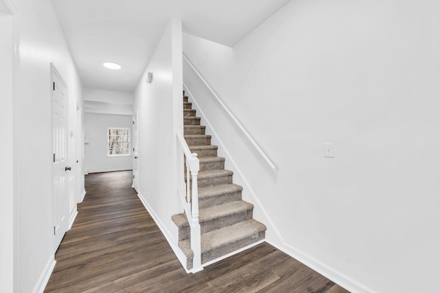 stairway with wood-type flooring