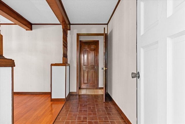 1144 Miller Rd, Lewisburg, TN 37091 - hall featuring baseboards, crown molding, and brick patterned floors