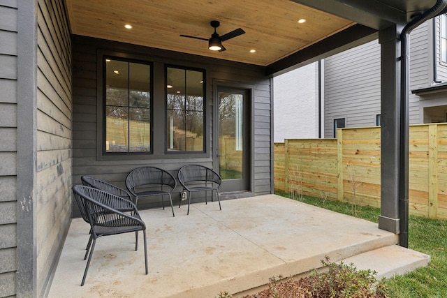 view of patio featuring ceiling fan