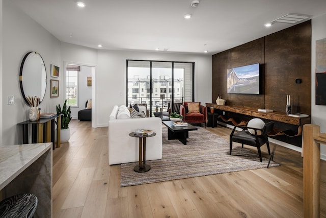 living room featuring light wood-type flooring