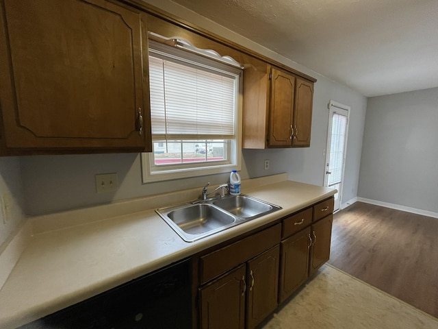 kitchen featuring sink, a wealth of natural light, and light hardwood / wood-style floors