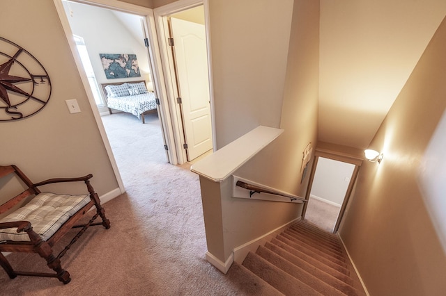 hallway with carpet floors