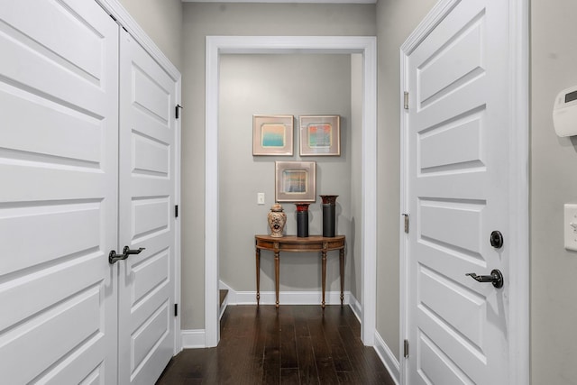 hallway featuring dark wood-type flooring