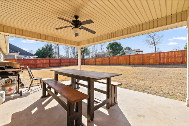 view of patio / terrace featuring grilling area and ceiling fan