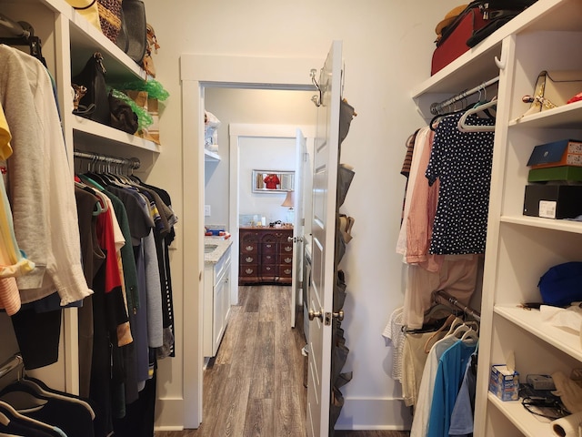 walk in closet featuring dark hardwood / wood-style flooring