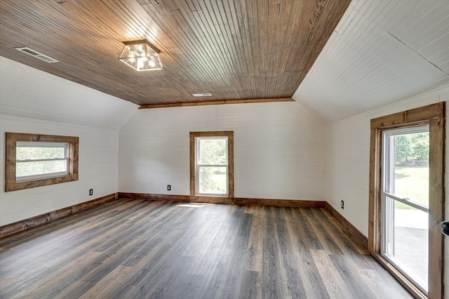 additional living space featuring lofted ceiling, dark wood-style flooring, and plenty of natural light