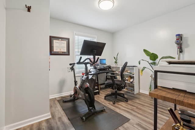 workout area featuring hardwood / wood-style flooring