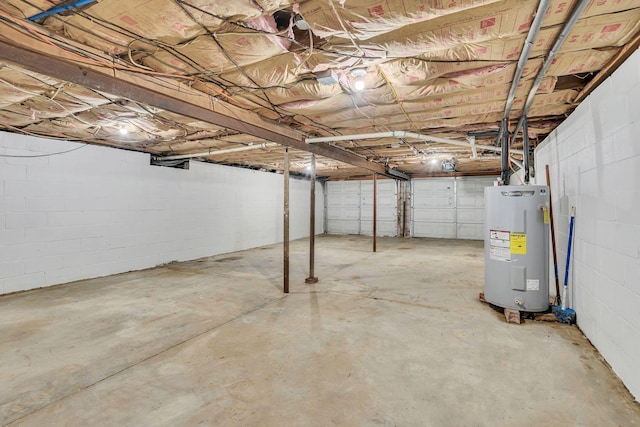 basement featuring electric water heater