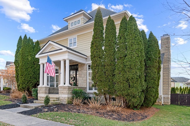 neoclassical home with covered porch