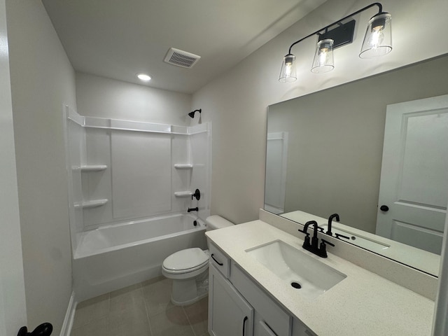 full bathroom with tile patterned flooring, vanity, washtub / shower combination, and toilet