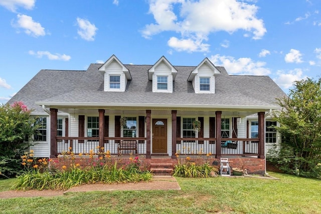 view of front facade featuring a front yard and a porch