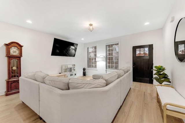 living room with light hardwood / wood-style floors