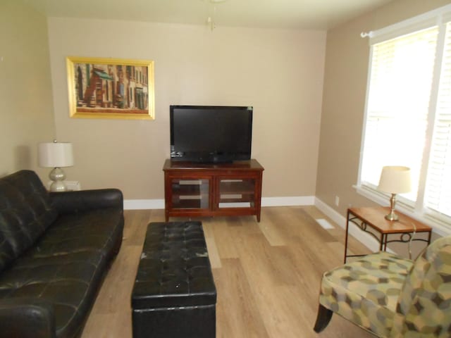 living room featuring a healthy amount of sunlight and light wood-type flooring