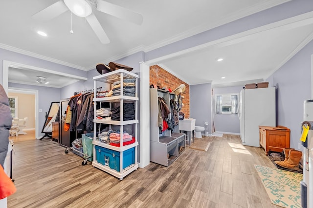 storage room featuring ceiling fan