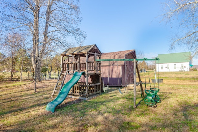 view of play area with a yard