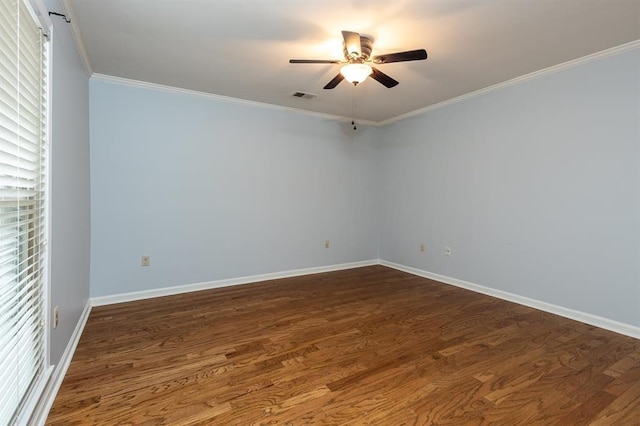 2958 Millers Pond Dr, Memphis, TN 38119 - spare room with crown molding, ceiling fan, and dark hardwood / wood-style flooring