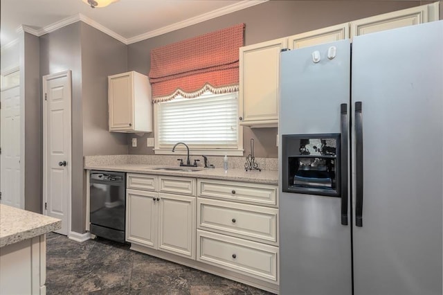 2958 Millers Pond Dr, Memphis, TN 38119 - kitchen featuring sink, ornamental molding, dishwasher, and stainless steel refrigerator with ice dispenser